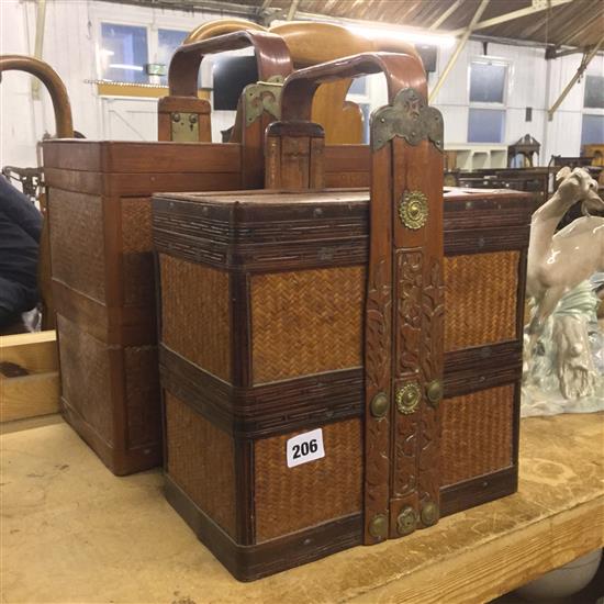 Two Chinese bamboo picnic boxes